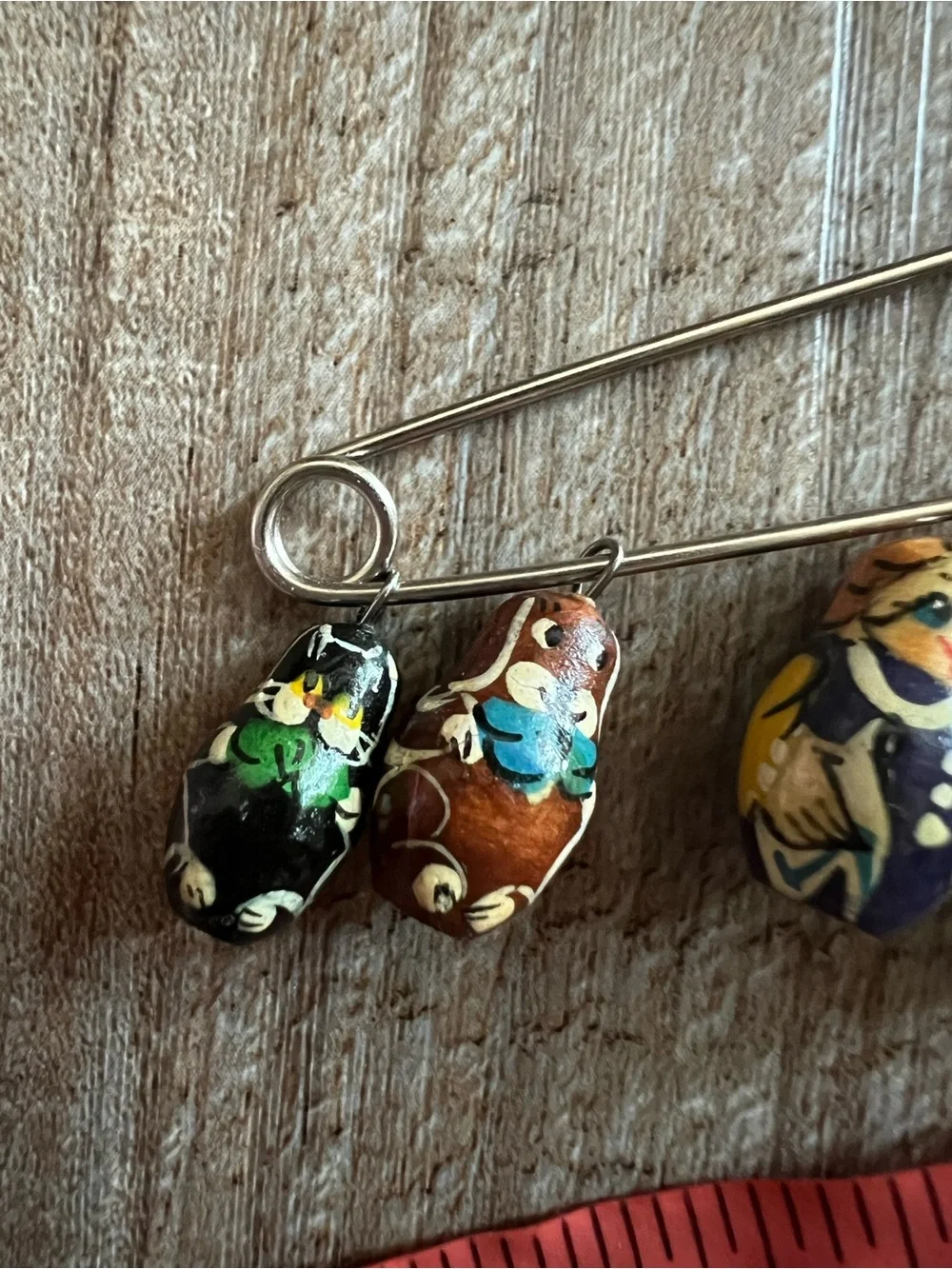 Unique Vintage Matryoshka Family Nesting Doll Cluster Brooch - Multicolor Pin